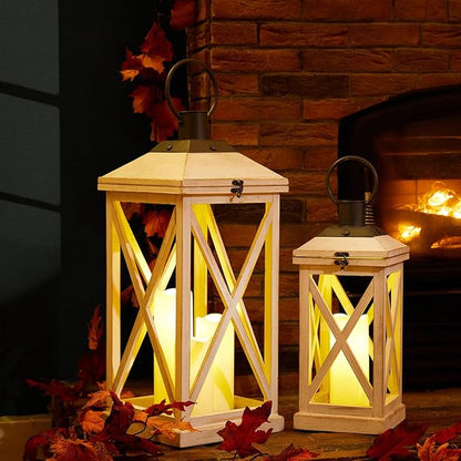 Set of 2 Modern Farmhouse Wooden Outdoor Lanterns - White (No Glass)