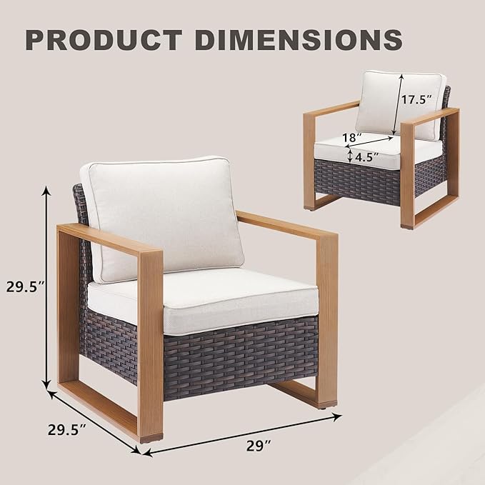 Wicker Outdoor Patio Chairs with Cushions - Set of 2