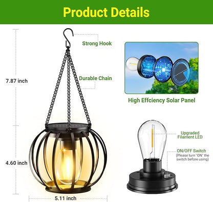 4 Pack Black Metal Hanging Solar Lanterns