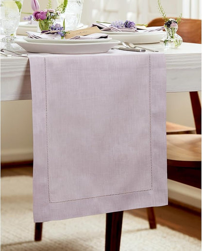 00% Pure Linen Hemstitch Table Runner 14 x 72 Inch - Lilac