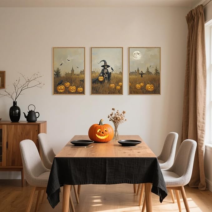 Vintage Halloween Ghost Reaper Framed Wall Art Set