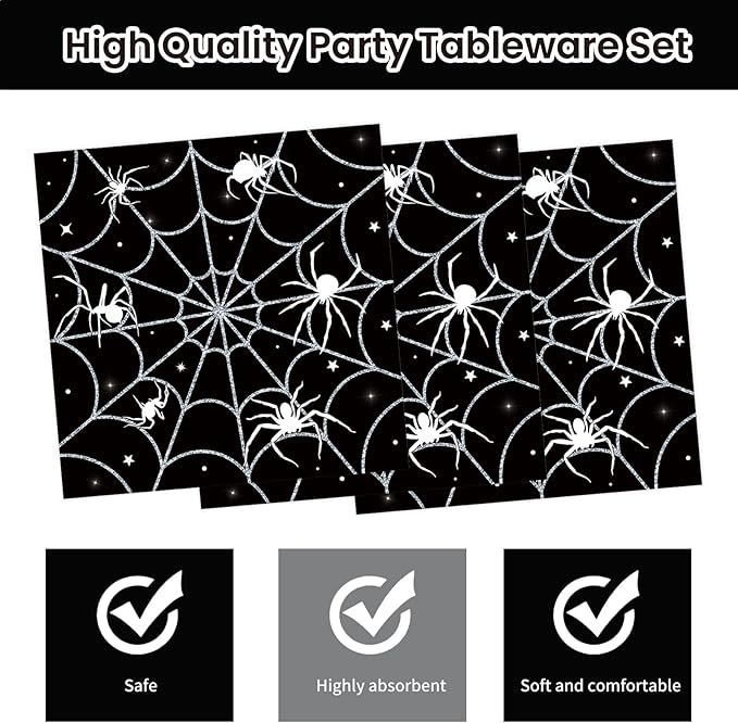 Set of 40 Halloween Paper Plates and Napkins Party Supplies - Spider Web