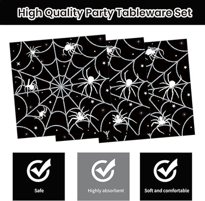 Set of 40 Halloween Paper Plates and Napkins Party Supplies - Spider Web