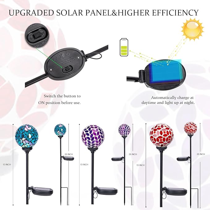 Mosaic LED Solar Lights, 3 Pack - Blue/Purple/Red