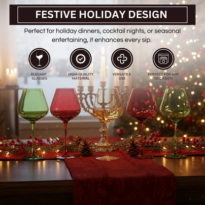 Christmas Holiday Wine Glasses - Set of 5 20oz Goblets