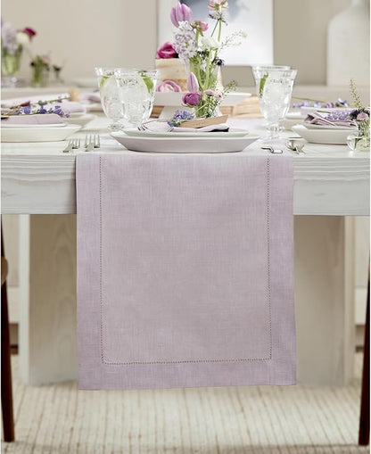 00% Pure Linen Hemstitch Table Runner 14 x 72 Inch - Lilac