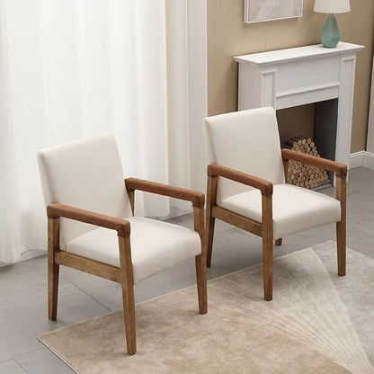 Set of 6 Linen Fabric Upholstered Dining Chairs - White