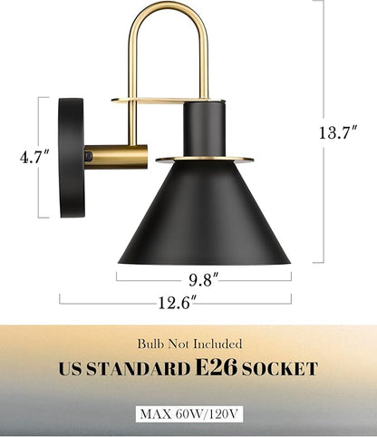 Set of 2 Modern Gooseneck Sconces - Black/Gold