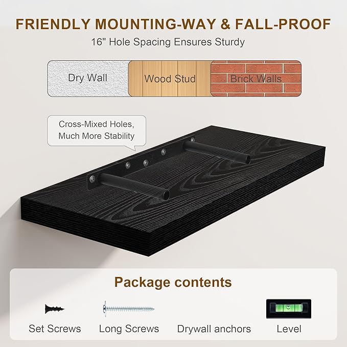 Set of 2 16" Floating Shelves - Black
