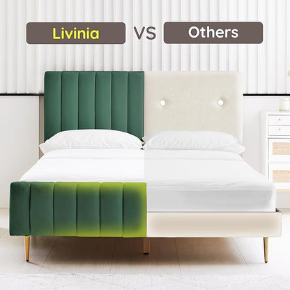 Livinia Queen Size Velvet Platform Bed in Green