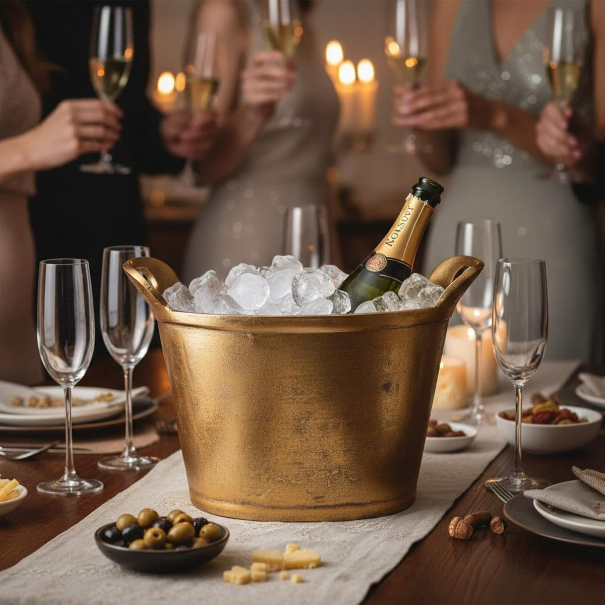 Solid Bronze Gold 12-Quart Double-Walled Insulated Ice Bucket