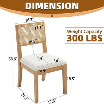Rattan Dining Room Chairs with Upholstered Cushion, Natural Finish- Set of 6