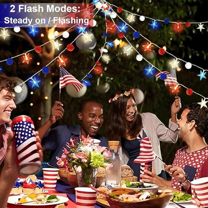 Red White and Blue Star/Pom Lights - Battery Operated