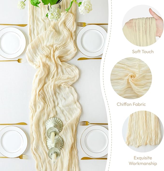 Beige Cheesecloth Table Runner - 120"