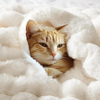 Super Soft and Cozy Faux Rabbit Fur Throw Blanket - Cream, 60 x 80 inch