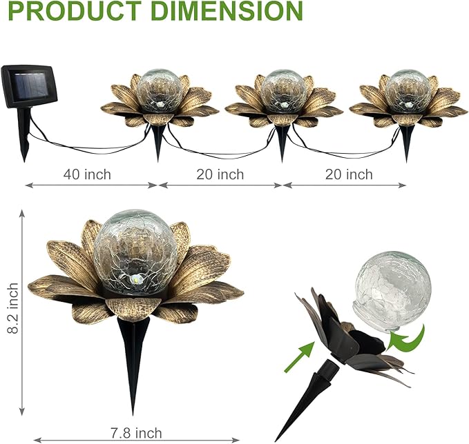 LEWIS&amp;WAYNE Solar Garden Lights - 3 Pc Copper Lotus Flower