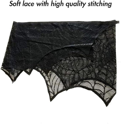 Black Spiderweb Lace Fireplace Mantle Scarf Cover/Table Cloth - 2 Piece Set