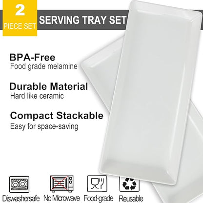 Set of 2 Large Rectangle Serving Trays - White