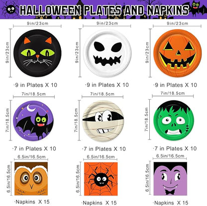 105 Piece Assorted Halloween Paper Plates &amp; Napkins - Serves 30