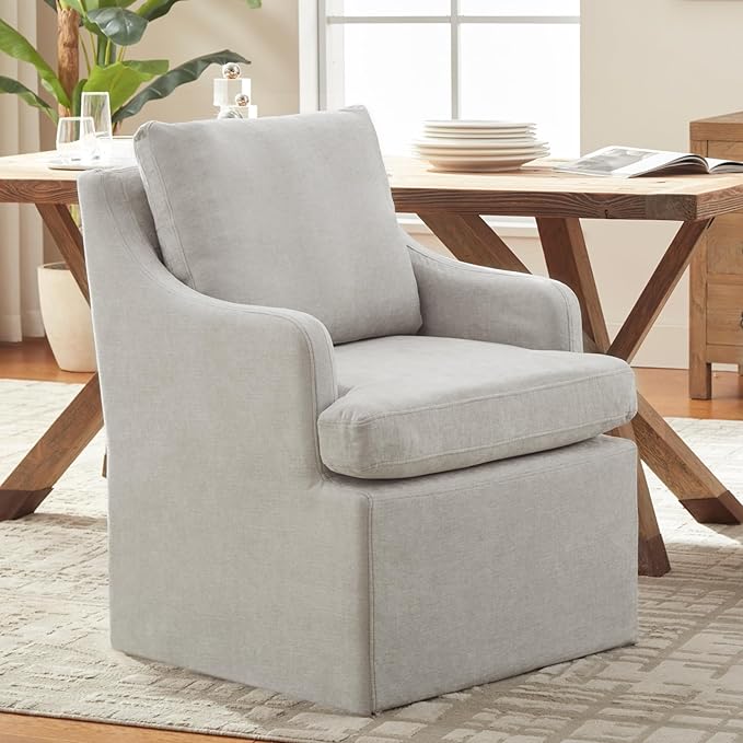 Light Gray Linen Upholstered Dining Chairs - Set of 2
