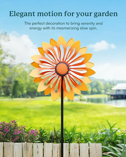 Floral Kinetic Outdoor Metal Wind Spinner - Yellow Sunflower