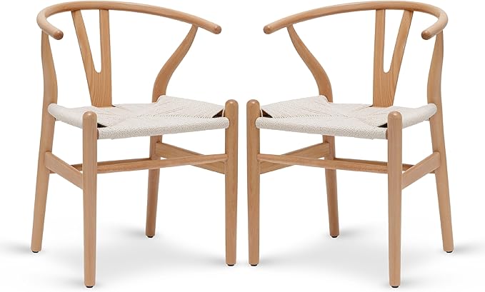 POLY &amp; BARK Weave Mid Century Modern Dining Chairs - Set of 2, Natural