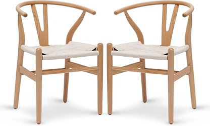 POLY &amp; BARK Weave Mid Century Modern Dining Chairs - Set of 2, Natural