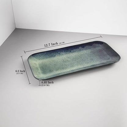 Set of 4 Rectangular Serving Platters - Blue reactive glaze, 12.7 Inch
