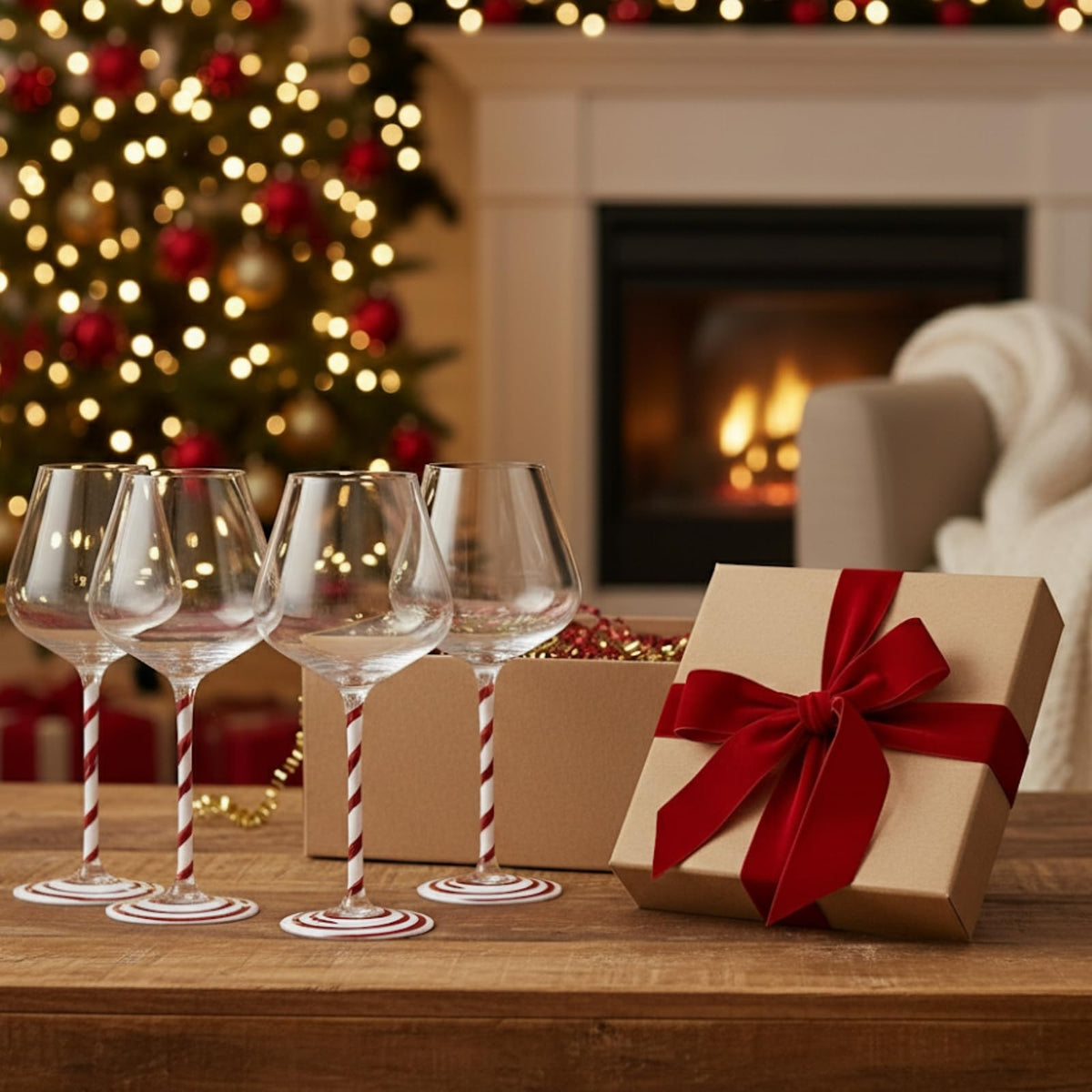 Holiday Candy Cane Wine Glasses - Set of 2