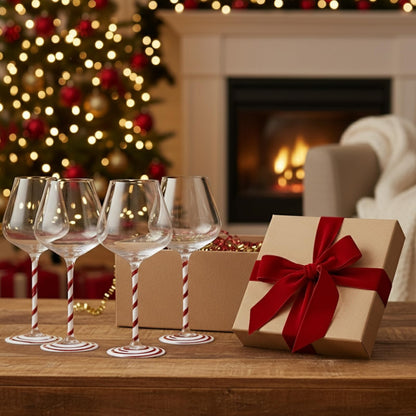 Holiday Candy Cane Wine Glasses - Set of 2