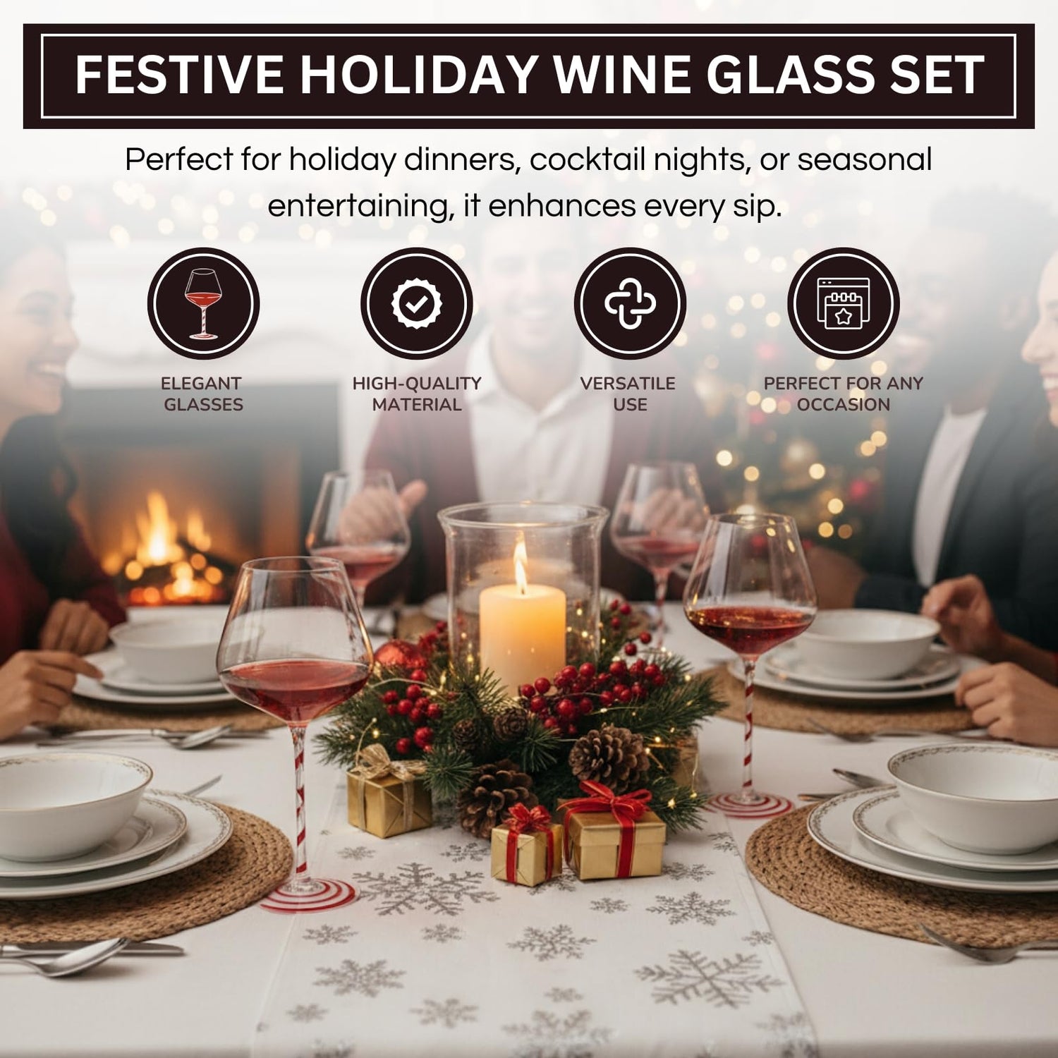 Holiday Candy Cane Wine Glasses - Set of 2