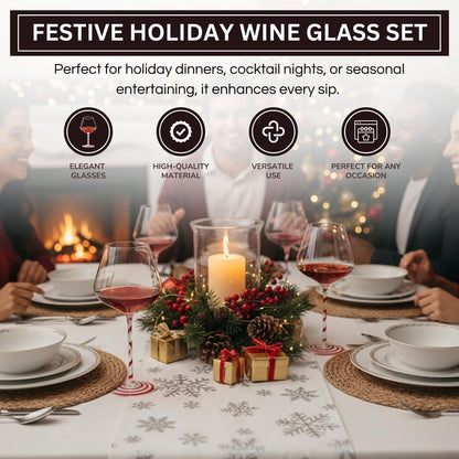 Holiday Candy Cane Wine Glasses - Set of 2
