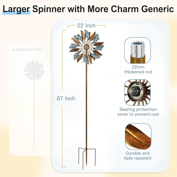 87 Inch Extra Large Wind Spinner - Feather Design