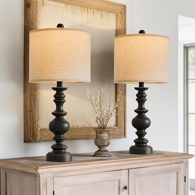Set of 2 Traditional Farmhouse Table Lamps - Black