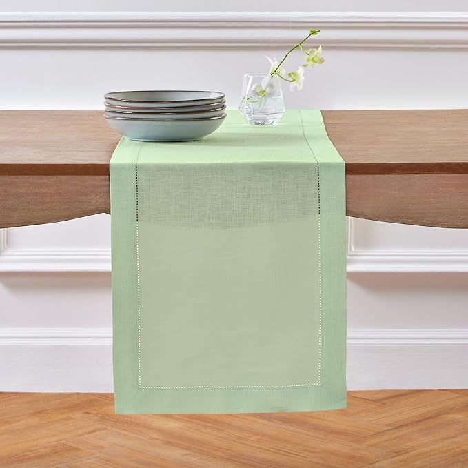 100% Pure Linen Lettuce Green Table Runner 14 x 120 Inch