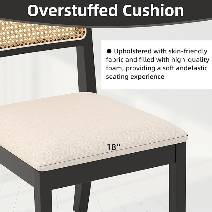 Rattan Dining Chairs w/ Upholstered Cushion - Set of 2