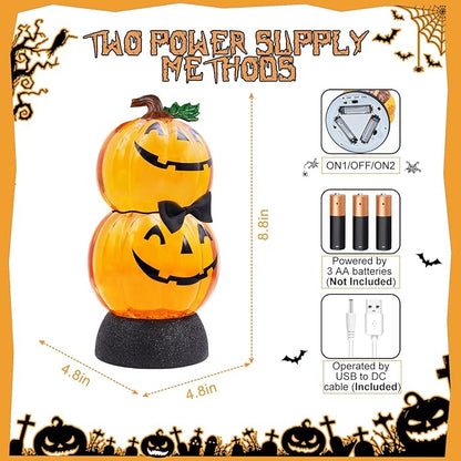 Stacked Halloween Pumpkin Musical Snow Globe w/ Timer