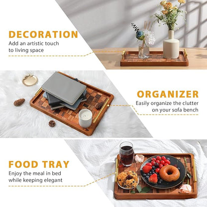 Wooden Serving Tray with Gold Handles