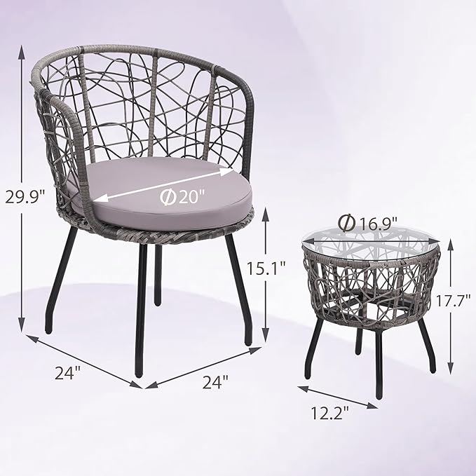 Kromax 3 Piece Bistro Set in Grey