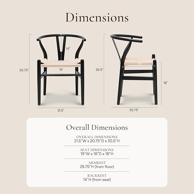 POLY &amp; BARK Weave Mid Century Modern Dining Chairs in Black - Set of 2