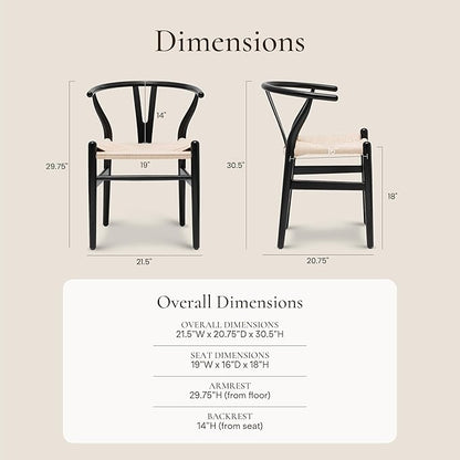 POLY &amp; BARK Weave Mid Century Modern Dining Chairs in Black - Set of 2