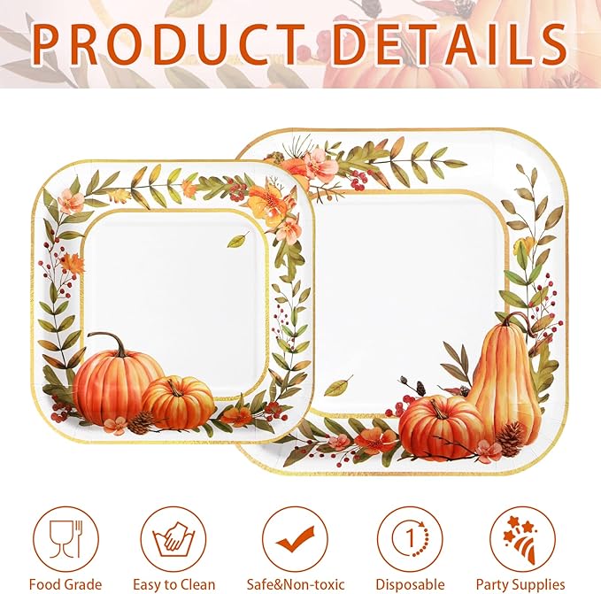 Fall Party Supplies - Disposable Plates &amp; Napkins for 50 Guests