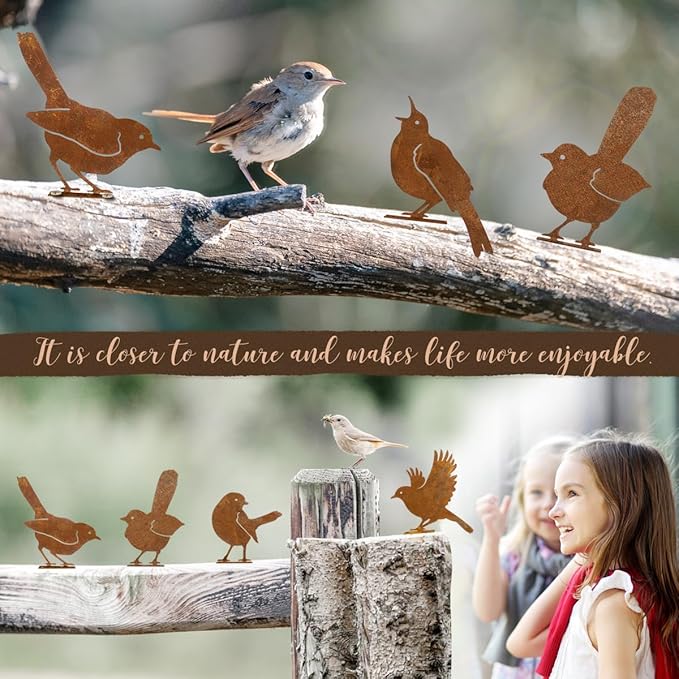 5 Piece Metal Birds Yard Decor
