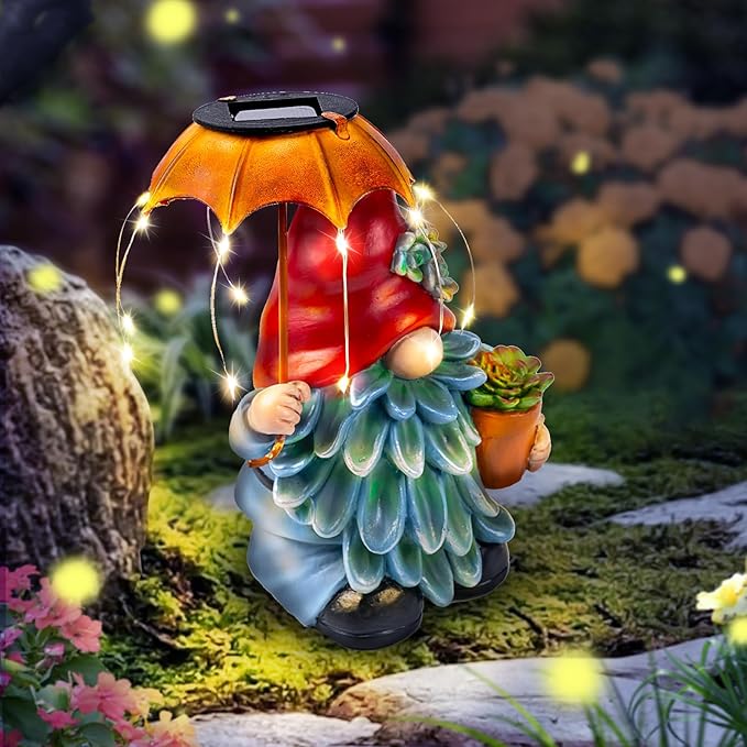 Garden Gnome with Solar LED Umbrella