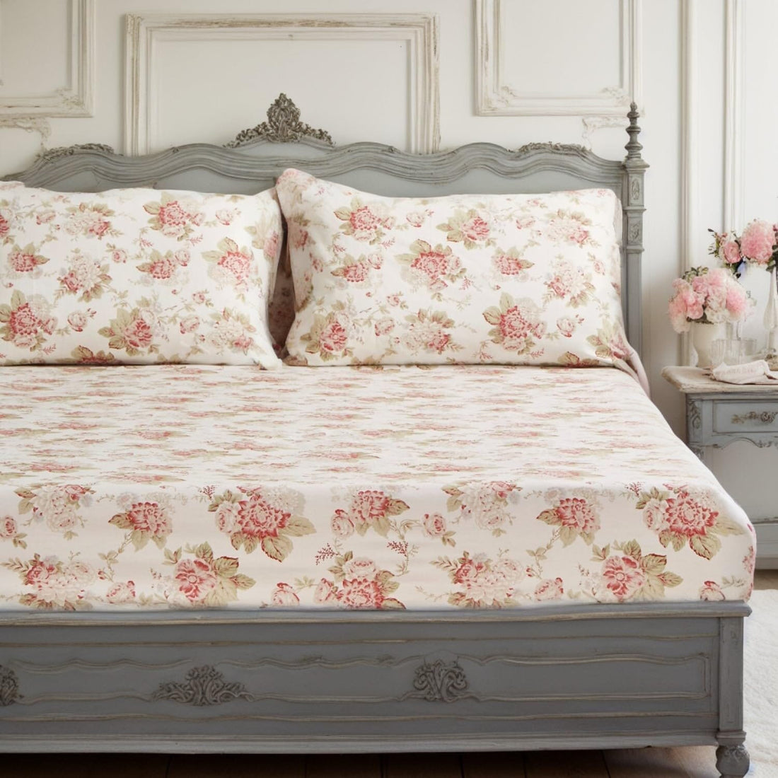 Hint of Mint Dainty Cottage Floral Cotton Fitted Sheet w/ Pillow Case