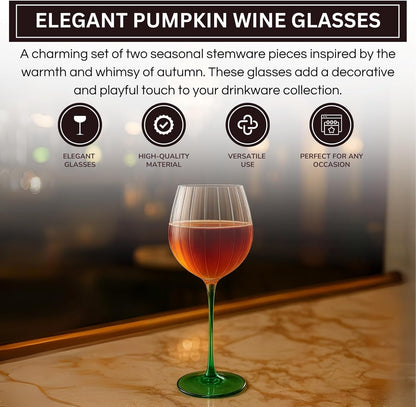 Pumpkin Lightweight Wine Glasses - Set of 2 Orange &amp; Green
