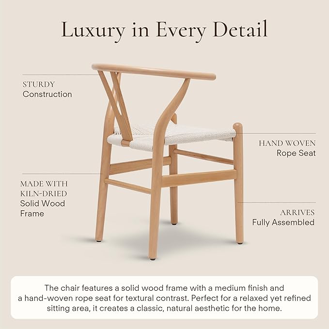 POLY &amp; BARK Weave Mid Century Modern Dining Chairs - Set of 2, Natural