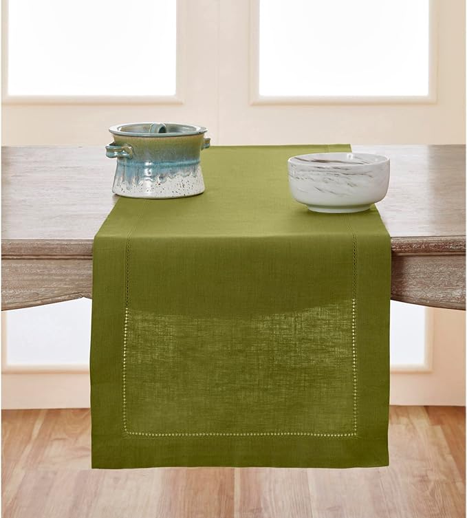 100% Pure Linen Table Runner - 14 x 60 Inch, Fern Frond Green