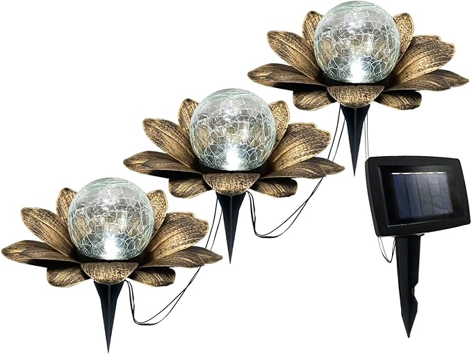 LEWIS&amp;WAYNE Solar Garden Lights - 3 Pc Copper Lotus Flower