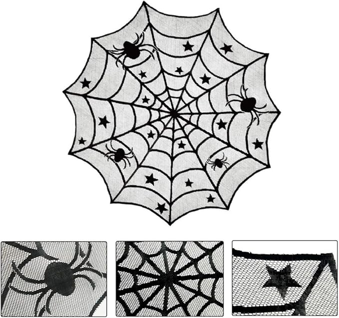 Round Black Spider Web Decorative Table Cover